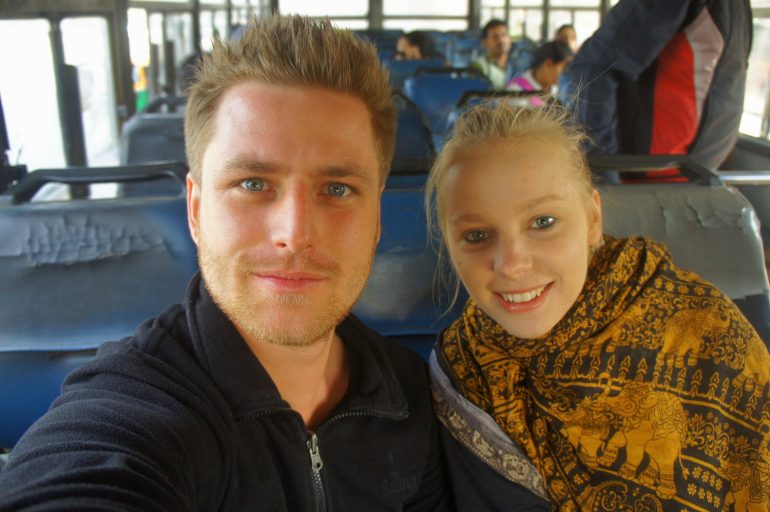 eTramping bus selfie in India