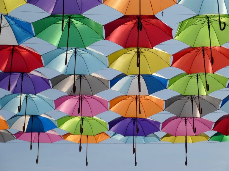 Umbrellas in the air
