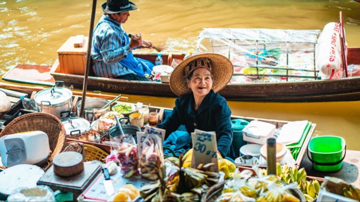 Southeast Asia is home to the floating market, which are boat-based businesses